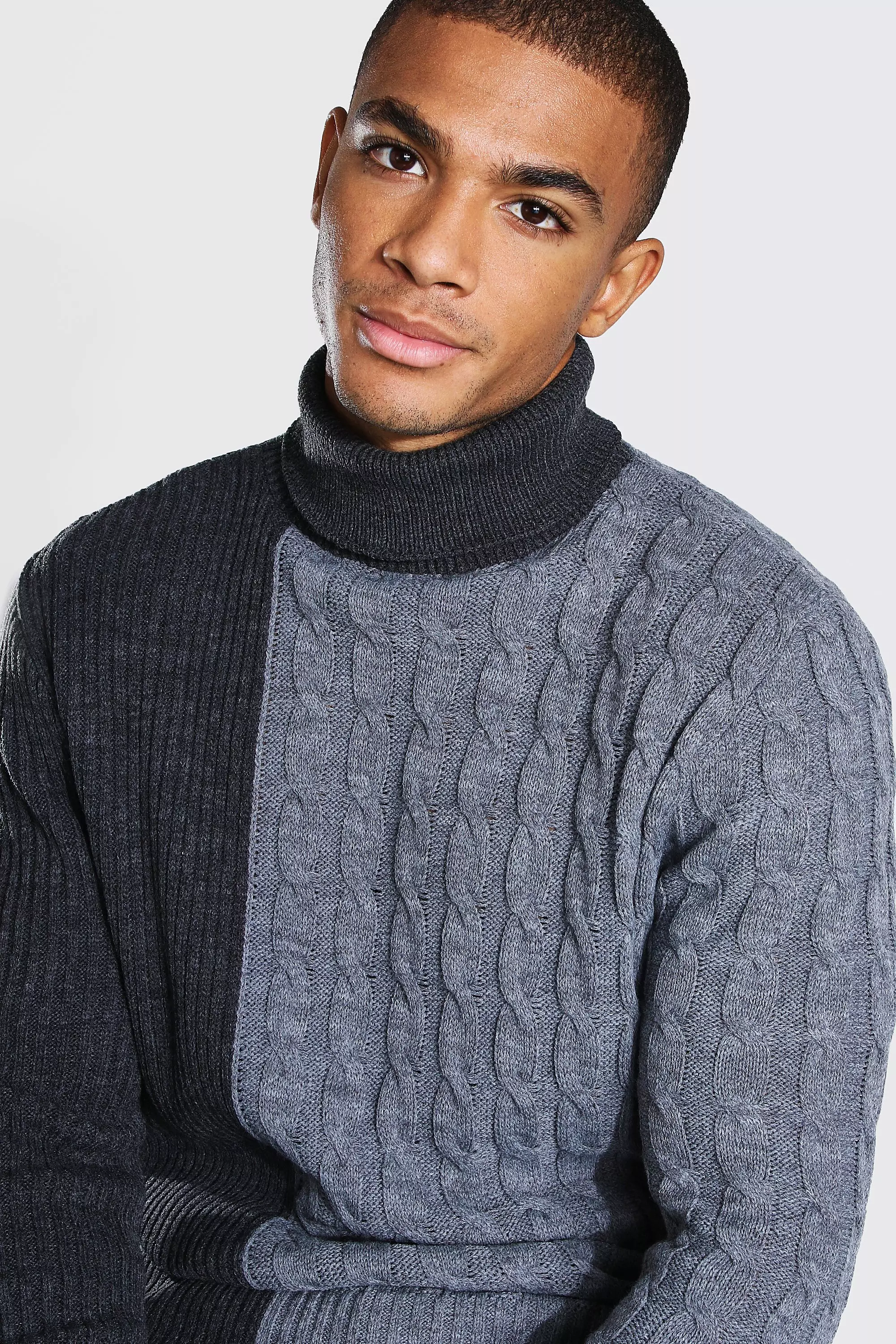 Chunky grey roll neck hot sale jumper